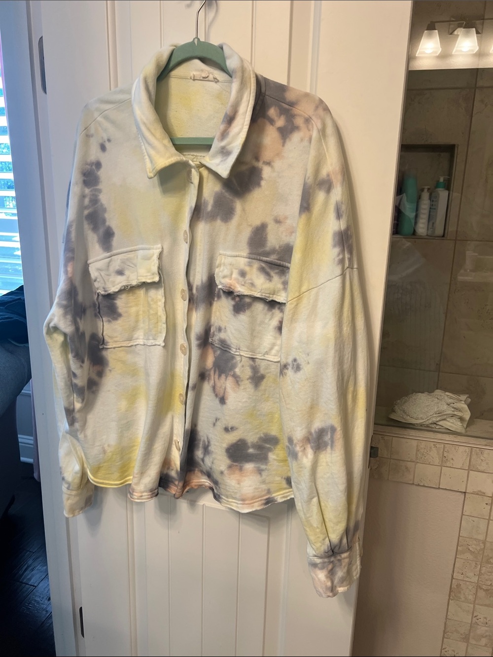 Tie-Dye Button-Front Women’s Shirt Jacket - Yellow & Gray